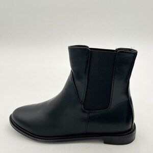 Black Women Pull On Chunky Low Heel Ankle Boot Closed Toe Casual Comfy Shoe